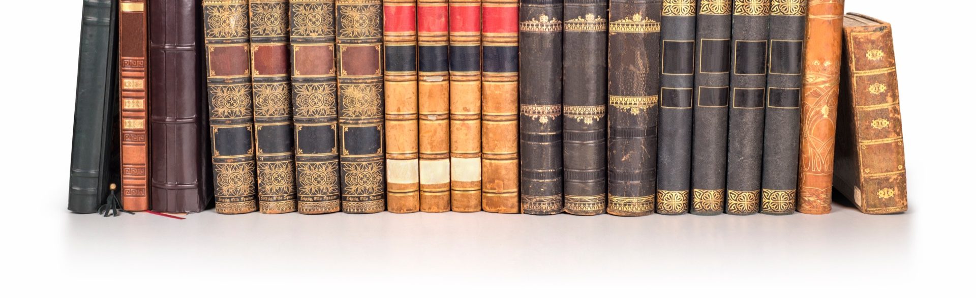 A row of leather-bound books